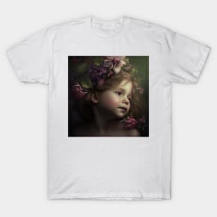 A Young Child Wearing a Flower Headdress T-Shirt